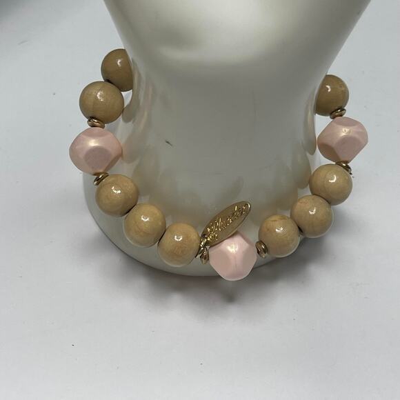 Plunder beaded bracelet faux wooden beads with pink lightweight easy wear - Picture 2 of 8